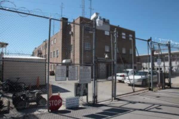 A view of the exterior gate of the jail.