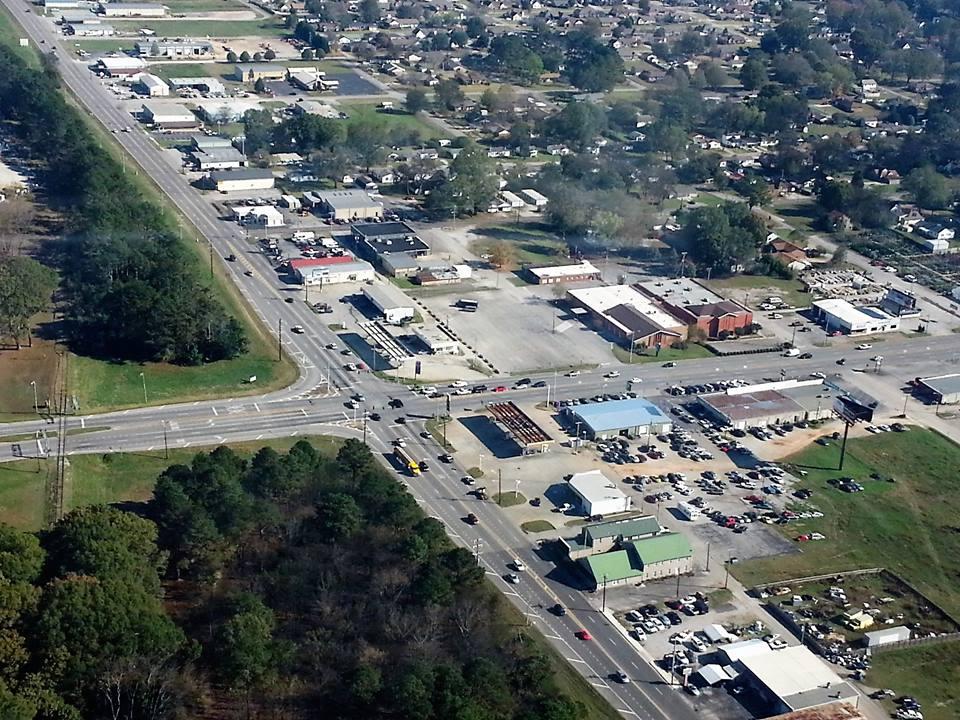 An arial view of the town from the helicopter.